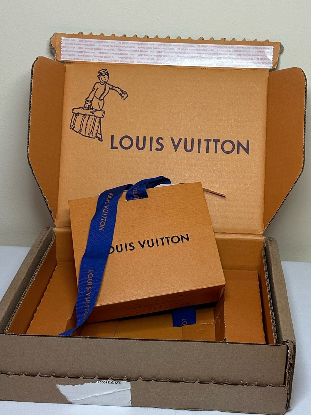 Louis Vuitton Orange Gift Bag with Blue Ribbon